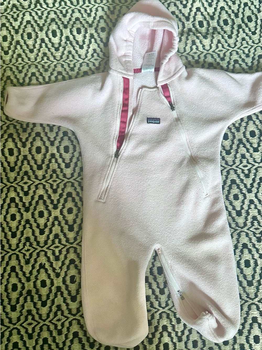 Patagonia Light Pink Fleece Hooded Footed One-Piece